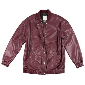 Avec Les Filles Bomber Jacket Womens S Burgundy Faux Leather Animal Print Lining